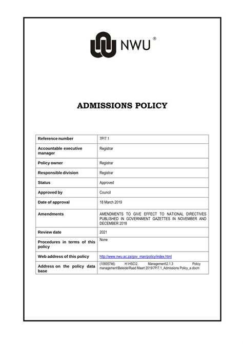 NWU Admission .